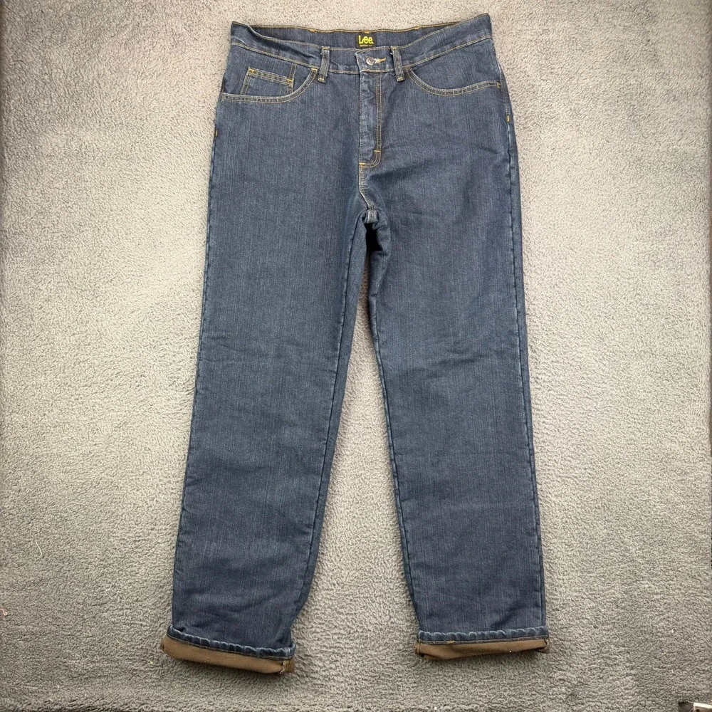 Lee Mens Relaxed Fit Fleece Lined Jeans Dark Wash Blue Denim 2055791 34x34